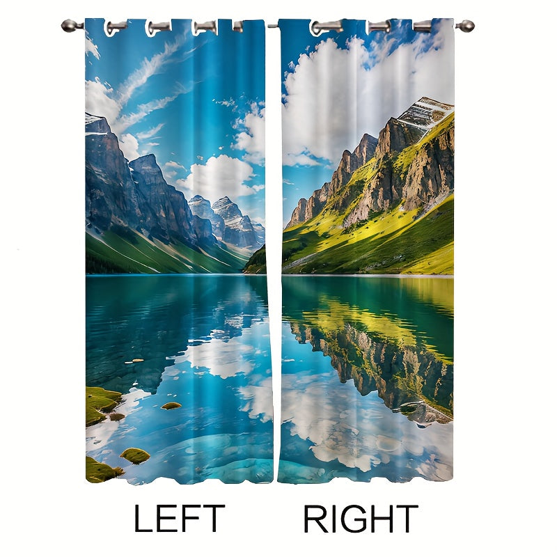 2pcs Mountain Clear River Curtain Window Curtain for Outdoor Shelter Decor
