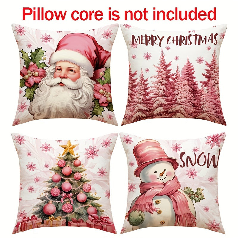 Christmas Pillowcase 18in X 18in Santa Claus Snowman Christmas Tree