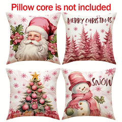 Christmas Pillowcase 18in X 18in Santa Claus Snowman Christmas Tree
