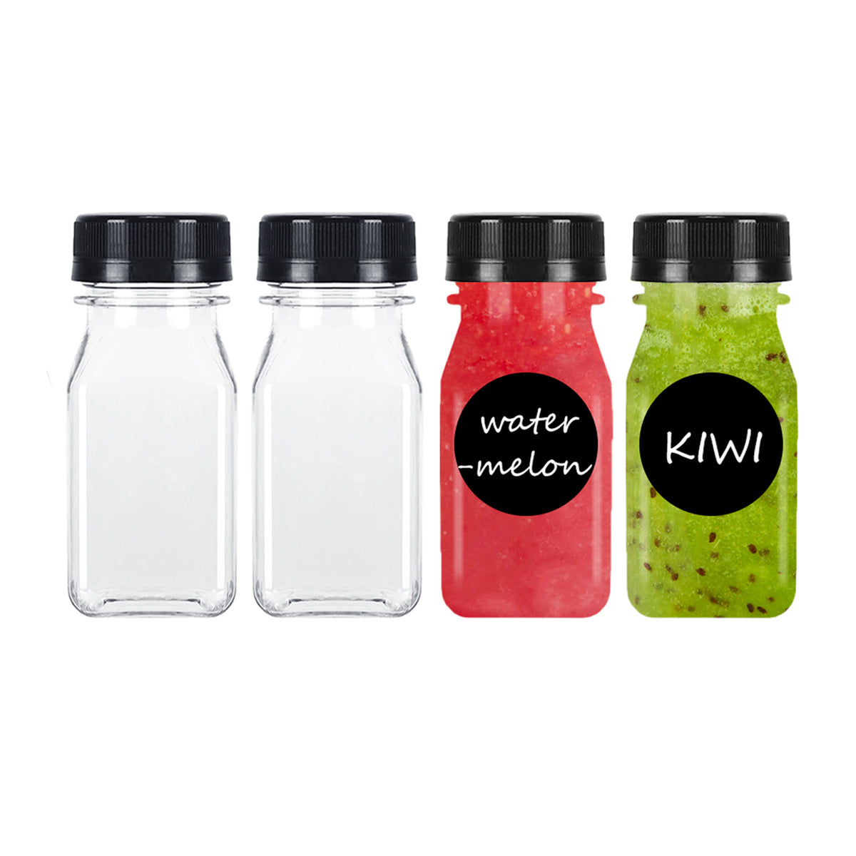 4pcs 4oz Reusable Mini Plastic Juice Bottles with Caps Portable Clear Drink Cont