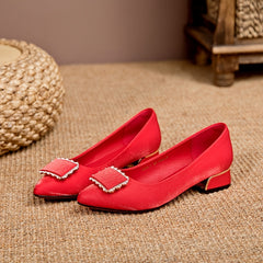 Women's Red Wedding Shoes Rhinestone Low Heels Slip On