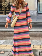 Plus Size Colorblock Stripe Print V Neck Maxi Dress