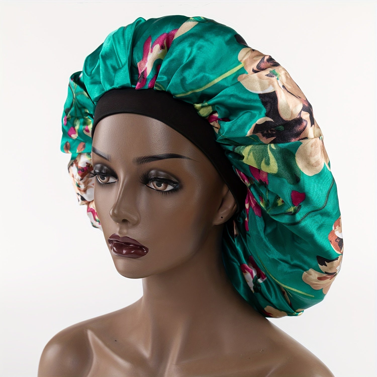 Green Flower Print Bonnet Satin Hair Bonnet Women Turban Cap