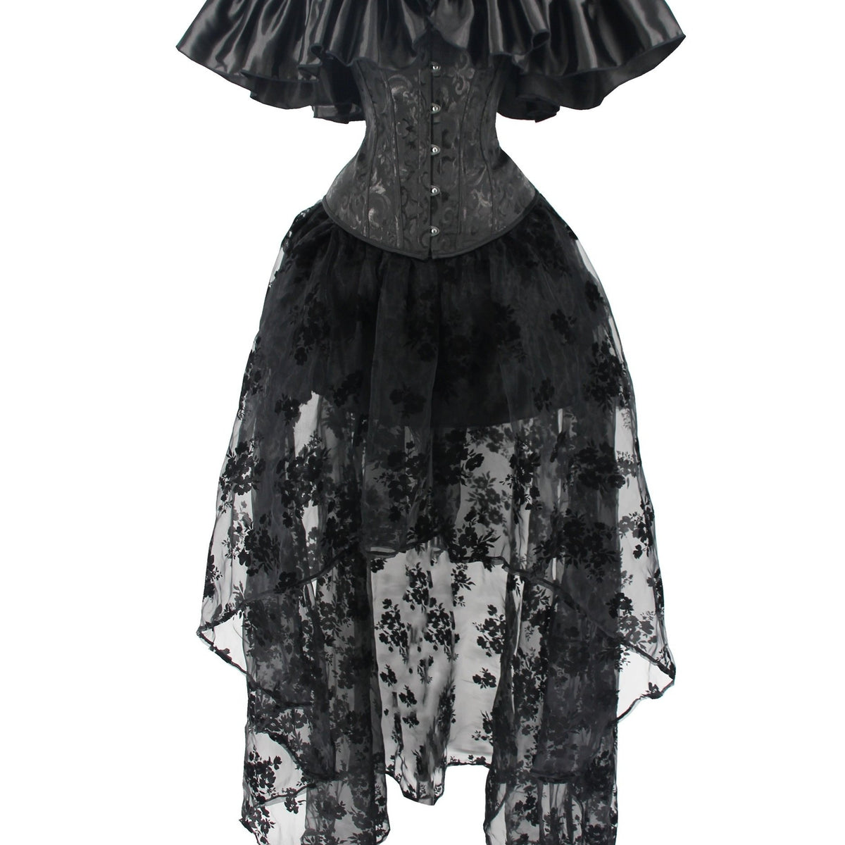 Gothic Jacquard Corset Bustier & Mesh Skirt Set