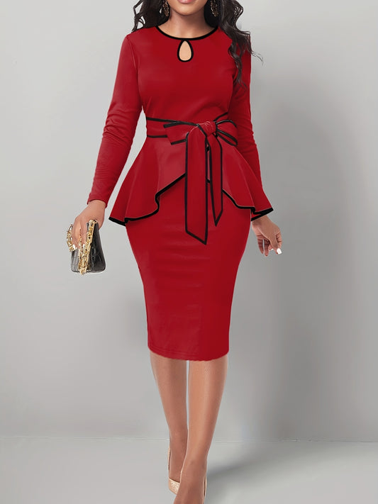 Two Piece Set Long Sleeve Keyhole Tops & Skirt Outfit