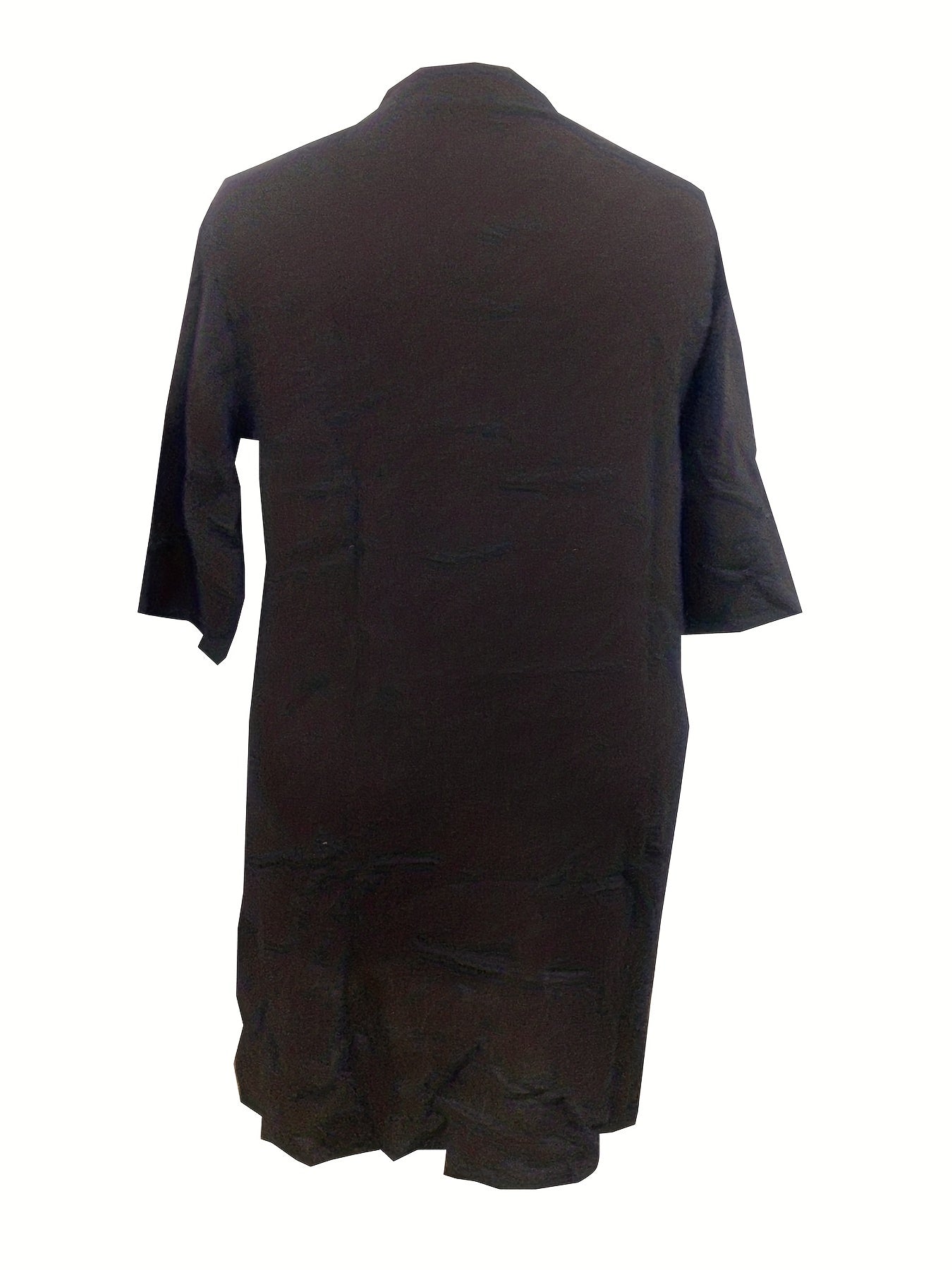  Solid Button Up Half Sleeve Dress with Stand Collar