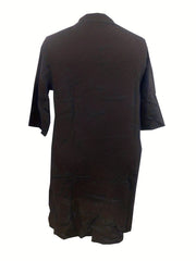  Solid Button Up Half Sleeve Dress with Stand Collar