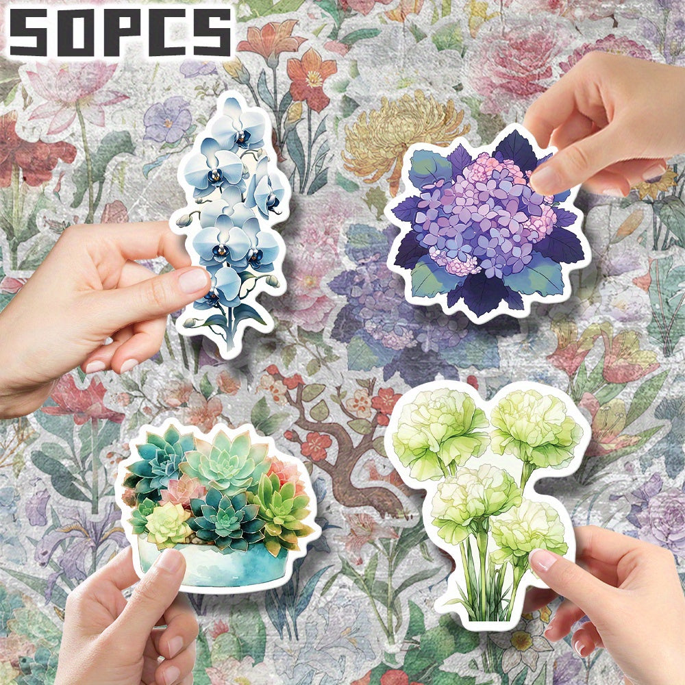 50pcs Flower Illustration Stickers Non Repeating Decor for Holidays & B