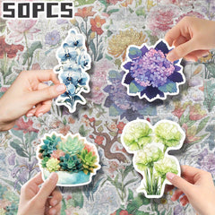 50pcs Flower Illustration Stickers Non Repeating Decor for Holidays & B