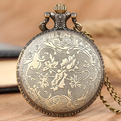 Vintage Hollow Skeleton Pocket Watch Large Dial Quartz Thin Chain Men