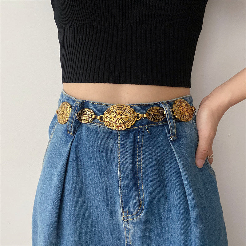Vintage Carved Floral Pattern Belt for Women