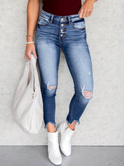  Ripped Button Fly High Rise Jeans
