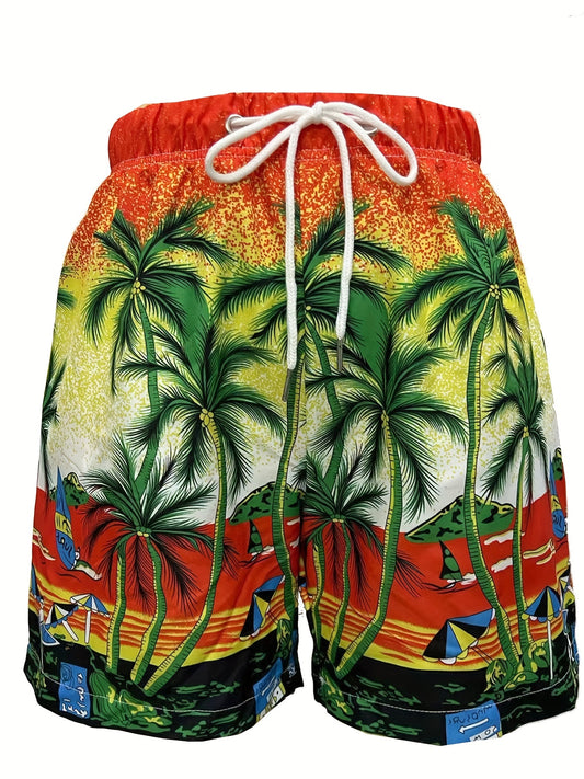 Coconut Tree Beach Pattern Men's Swim Trunks Quick Dry Beach Shorts