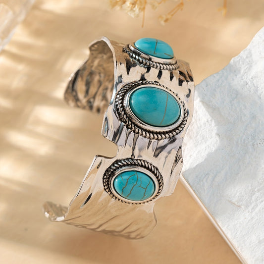 Vintage Bohemian Style Turquoise Iron Egg Open Bracelet