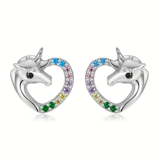 925 Silver Unicorn Pendant Earrings with Colorful Zircon