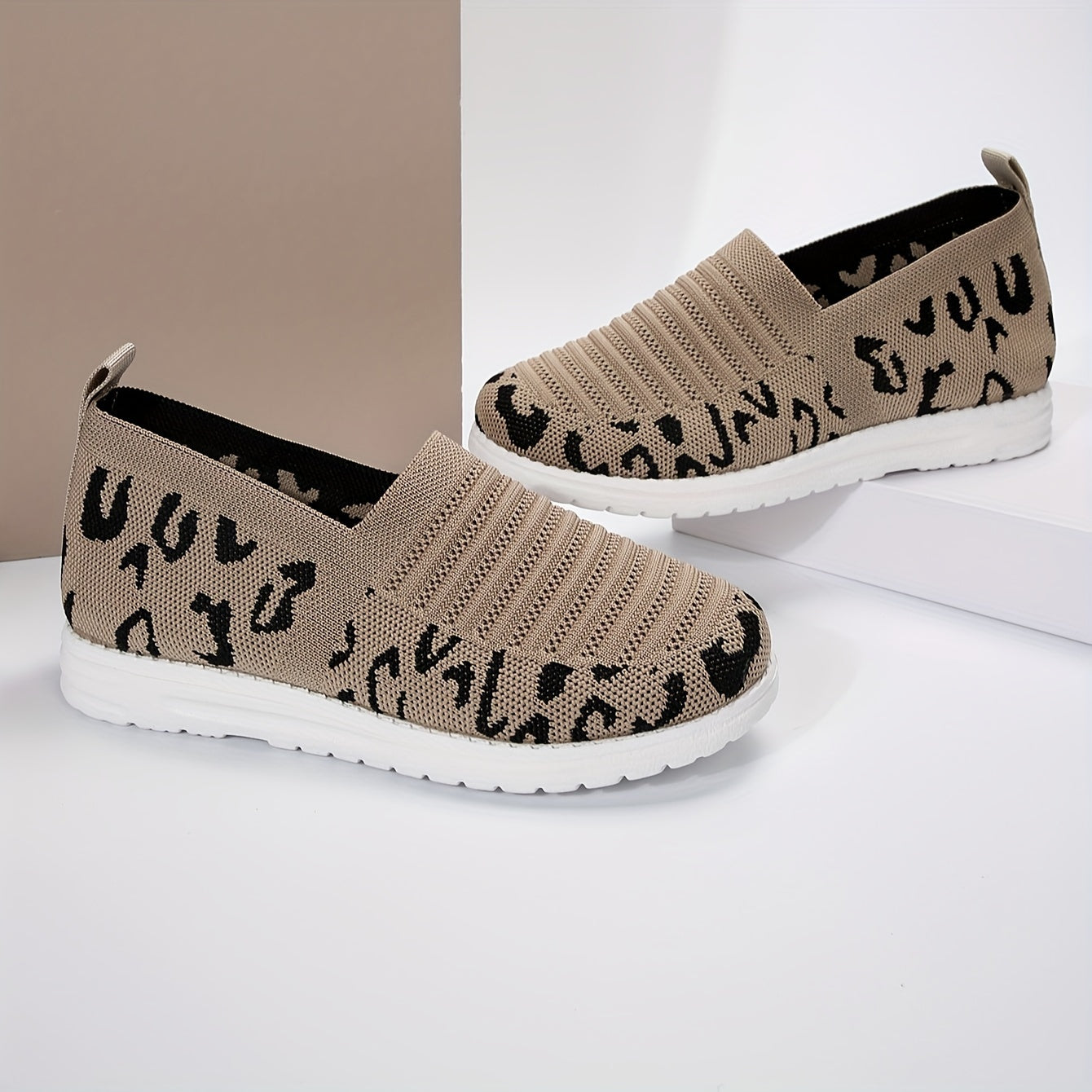 Women's Leopard Pattern Running Shoes Mesh Breathable Sneakers