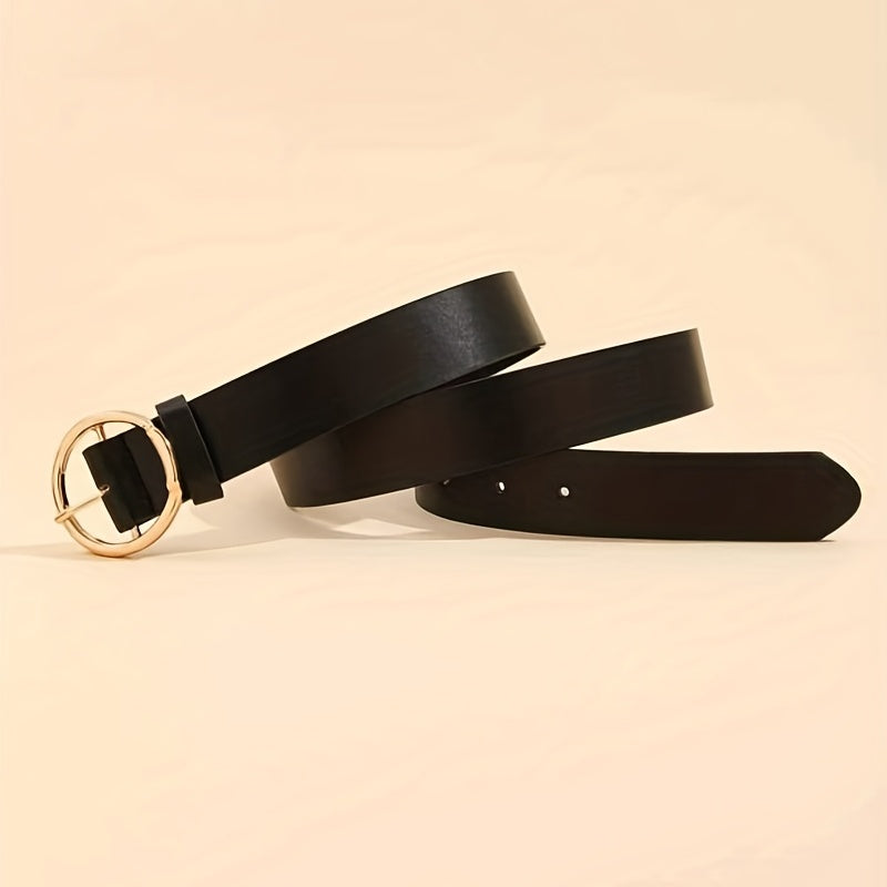 Golden Round Pin Buckle Belt Casual Vintage PU Leather Belts Pants Jeans Belt