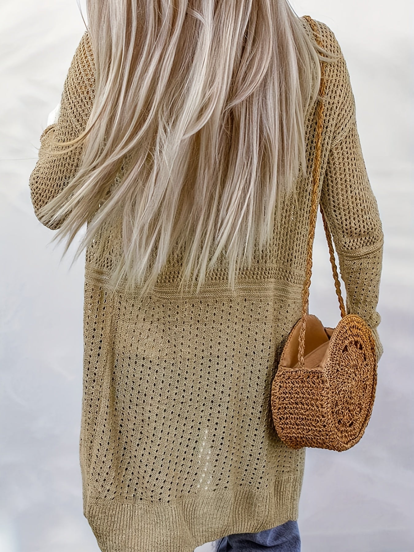  Casual Cardigan Solid Eyelet Embroidered Open Front Long Sleeve