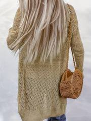  Casual Cardigan Solid Eyelet Embroidered Open Front Long Sleeve