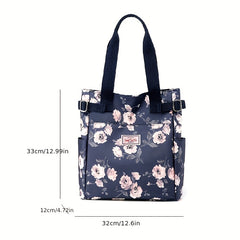 Floral Butterfly Print Tote Bag Large Capacity Shoulder Bag