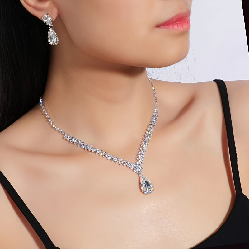 Rhinestone Necklace Earrings Set Women's Jewelry Accessories