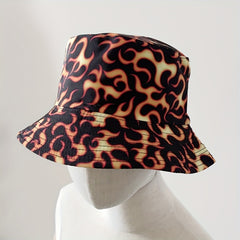 Yellow Flame Print Bucket Hat Reversible Unisex Hip Hop Basin Hat