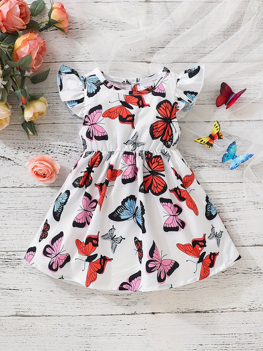 Baby Girls Butterfly Dress Ruffled Sleeves Princess Dresses