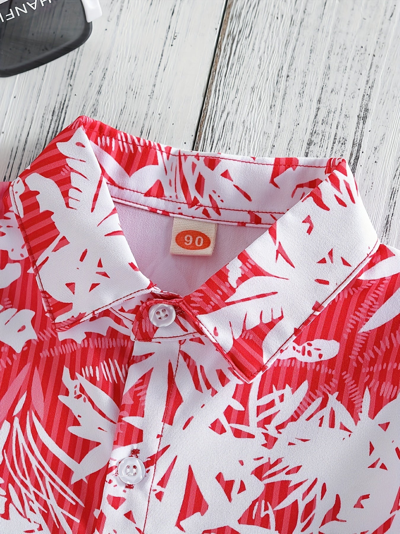 Boys Leaf Print Short Sleeves Shirt For Vacation Beach Kids Summer Clothes
