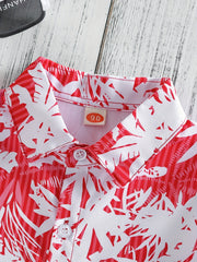 Boys Leaf Print Short Sleeves Shirt For Vacation Beach Kids Summer Clothes