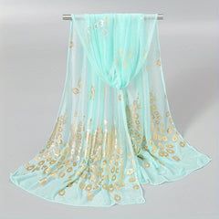 Peacock Hot Stamping Scarf Thin Breathable Shawl Women Sunscreen Windproof