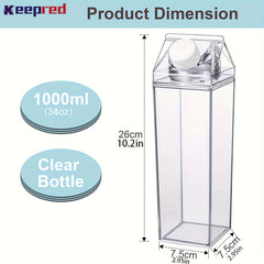 Red Square Water Bottle Large Capacity Portable Transparent for Sports Camping