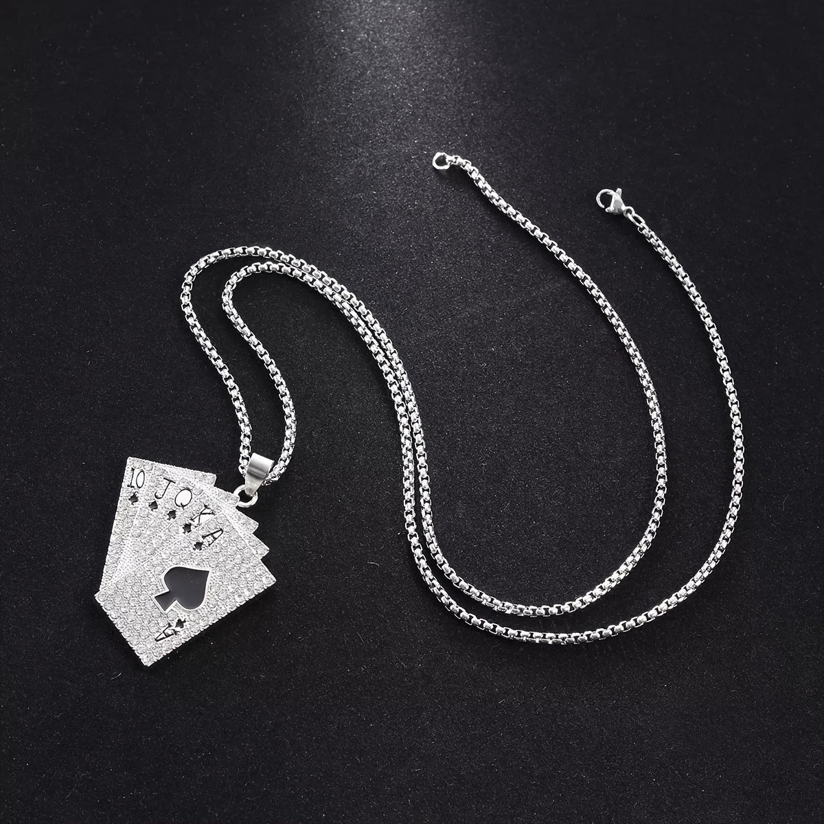 Hip Hop Poker Card Tag Necklace Zircon Inlaid Jewelry