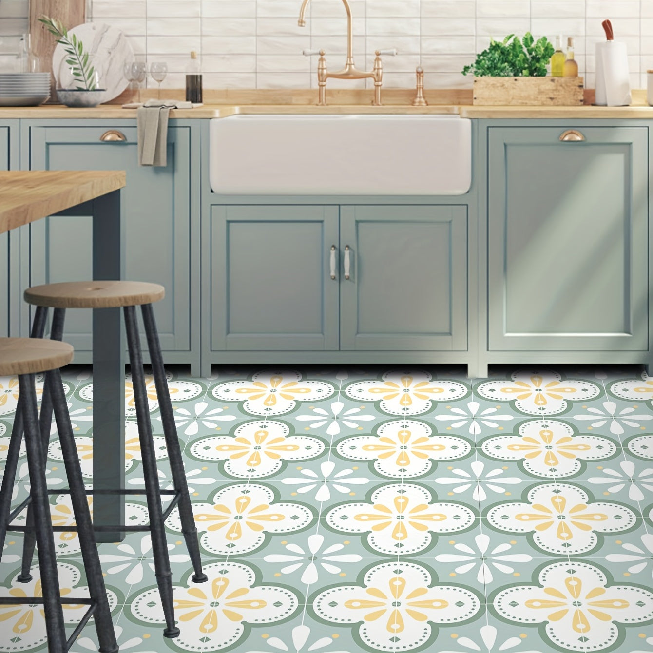 Moroccan Floor Tile Sticker 9pcs