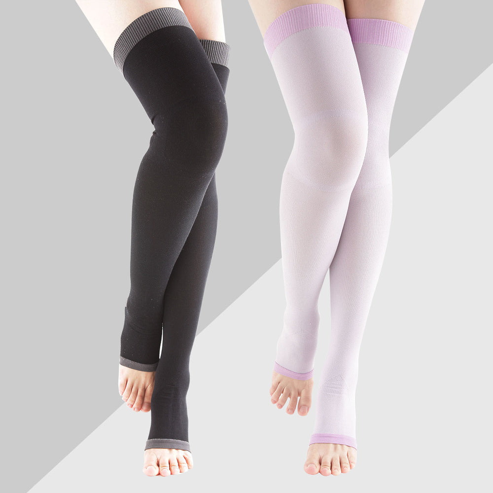 2 Pairs Toeless Compression Socks Slim Over The Knee Hosiery