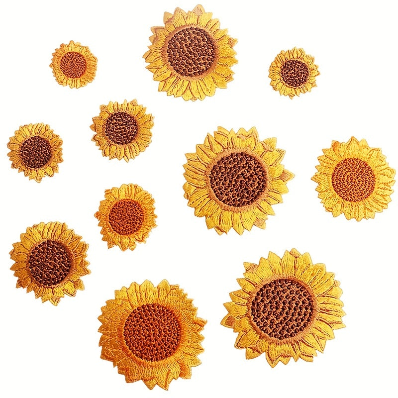 11pcs Sunflower Iron-On Patches Sew-On Embroidered Applique Repair DIY Crafts