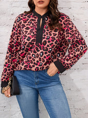  Leopard Print Lantern Sleeve Top