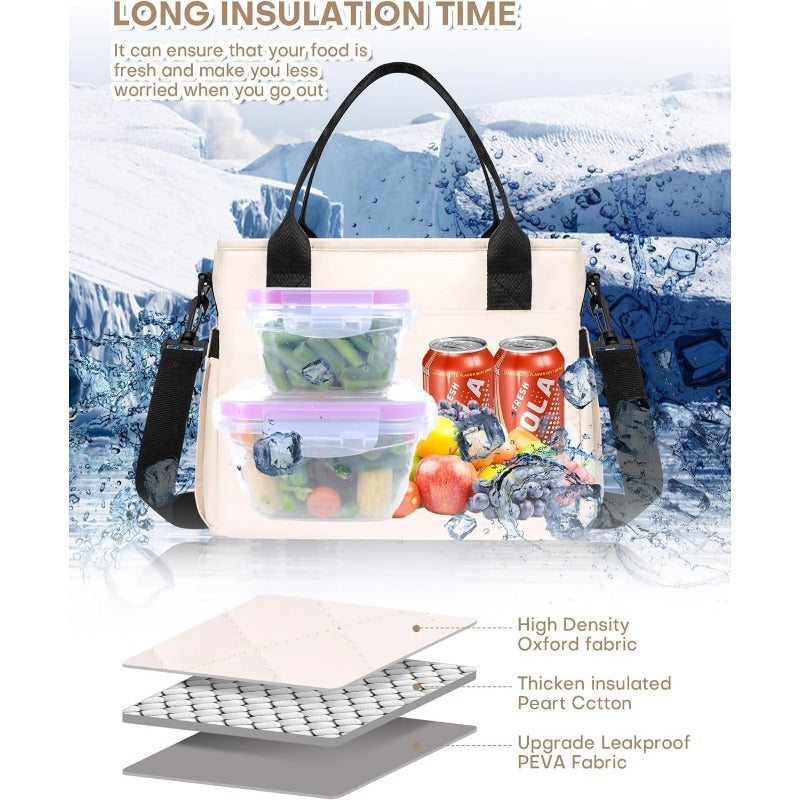 ESMNONA Insulated Lunch Bag Leakproof Nylon Cooler Tote