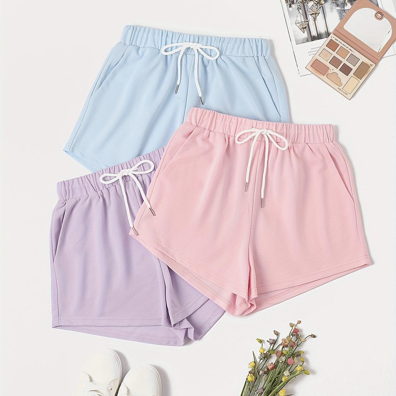 3 Pack Plus Size Casual Pajama Shorts Women's Plus Solid Plain Elastic
