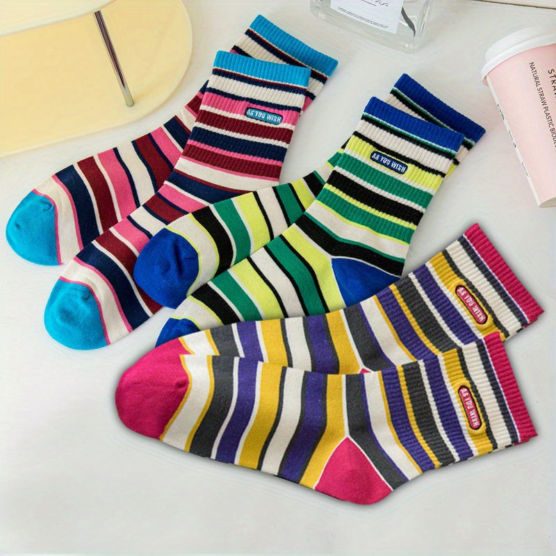 3 Pairs Colorblock Striped Socks Comfy & Funny Mid Tube Socks