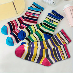 3 Pairs Colorblock Striped Socks Comfy & Funny Mid Tube Socks