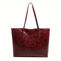 Large Capacity Tote Bag PU Leather Textured Solid Shoulder Bag