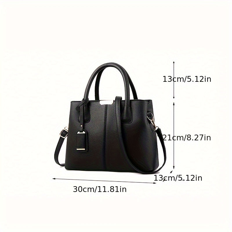 Large Capacity Tote Handbag Casual PU Leather Shoulder & Crossbody Bag