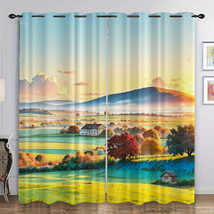 Sunshine Farm Village Pattern Curtain Window Outdoor Blocking Tapestry