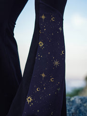  Colorblock Sun & Moon Print High Rise Flared Leg Pants