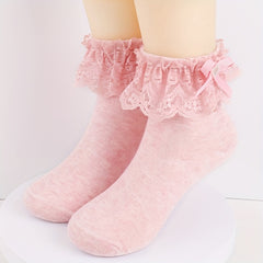 3 Pairs Girl Socks Love Bow Ruffled Princess Socks