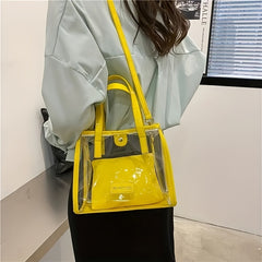 2Pcs Transparent Tote Bag Set Waterproof PVC Jelly Bag