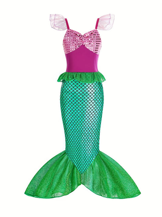 Mermaid Princess Dress with Accessories Fish Scale Print Camisole Dress