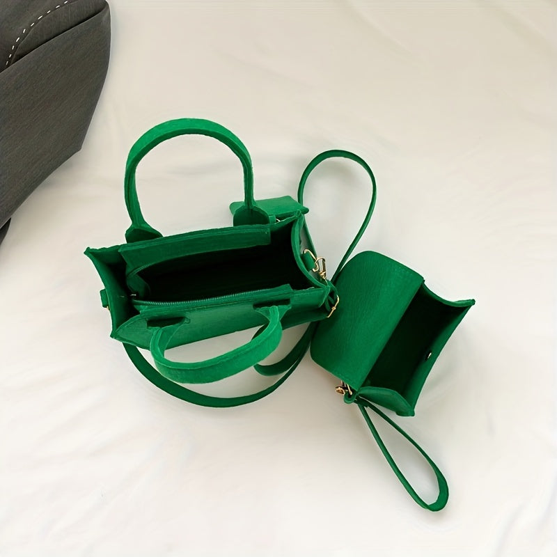 Felt Square Shoulder Bag with Mini Purses