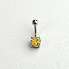 Stainless Steel Horseshoe Belly Button Ring with Zircon Inlay