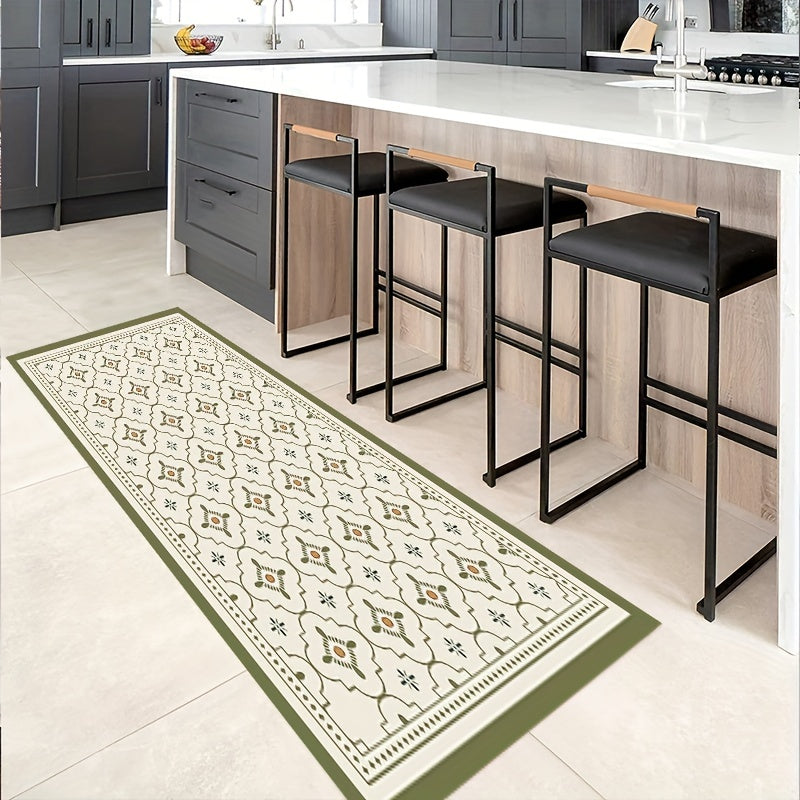 Green Geometric Pattern Kitchen Floor Mat